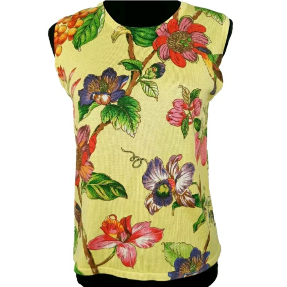 Silk Club Collection Silk Cotton Knit Tank Women's Size Medium Bright Floral